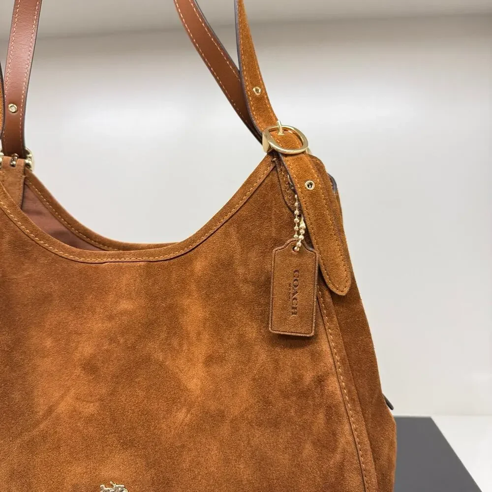 NEW‼️Coach Erin Shoulder Bag CET41 suede/Gold/Warm Brown
